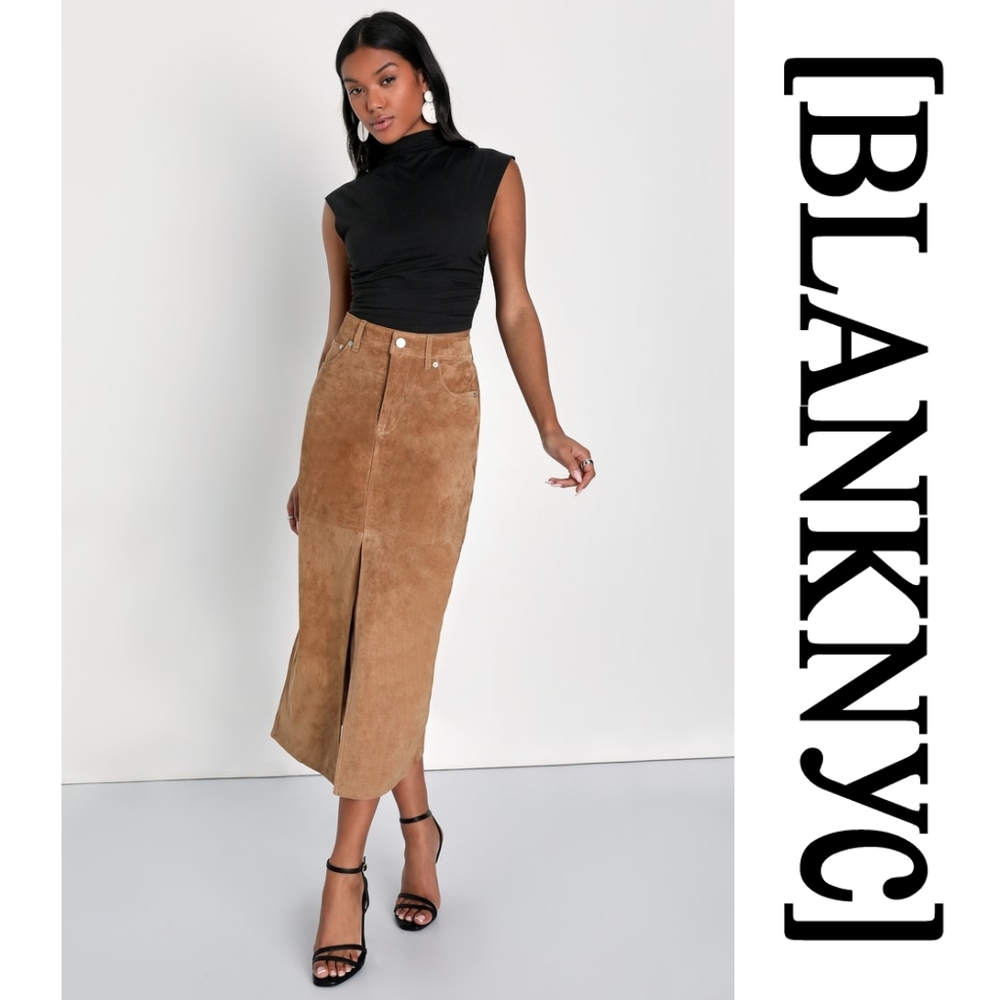 BlankNYC × Free People -Suede Midi Skirt- Tan - Size 24 - Picture 4 of 12